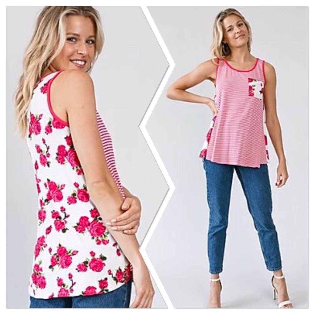 Stripe & Floral Print Tank Top 🌹